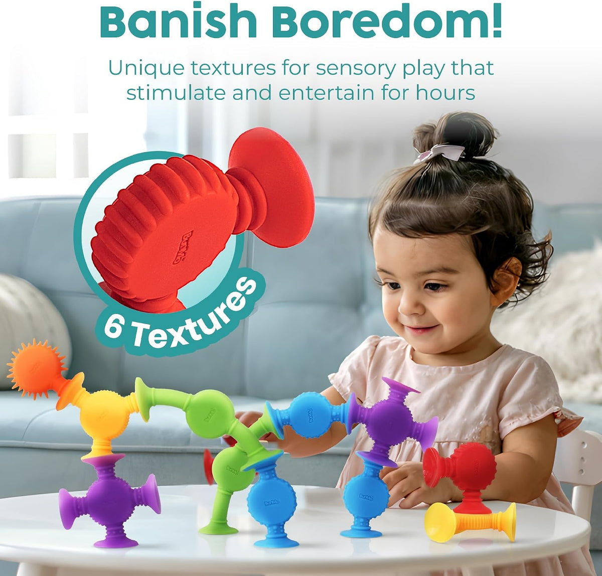 BUNMO Juguetes de baño de succión - Conecta, construye, crea – Juguetes de baño – Horas de diversión y creatividad – Habilidades motoras finas – Juguetes sensoriales estimulantes – Juguete que no se puede bocar 3+ – Paquete de 44 texturizados