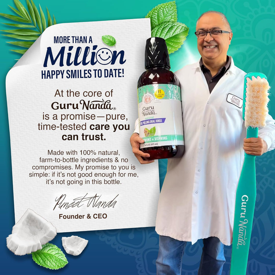 GuruNanda Enjuague Bucal de Aceite de Coco y Menta para Higiene Ora...