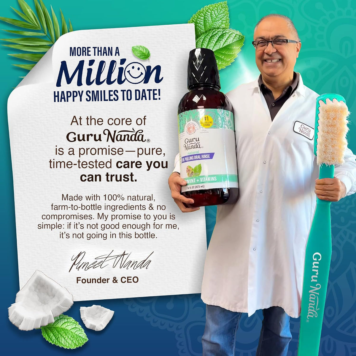 GuruNanda Enjuague Bucal de Aceite de Coco y Menta para Higiene Ora...
