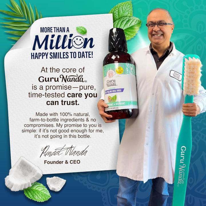 GuruNanda Enjuague Bucal de Aceite de Coco y Menta para Higiene Ora...