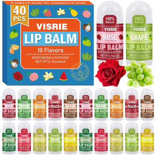 VISRIE Mini Bálsamo Labial 40 Pack, Bálsamos Labiales Naturales a G...