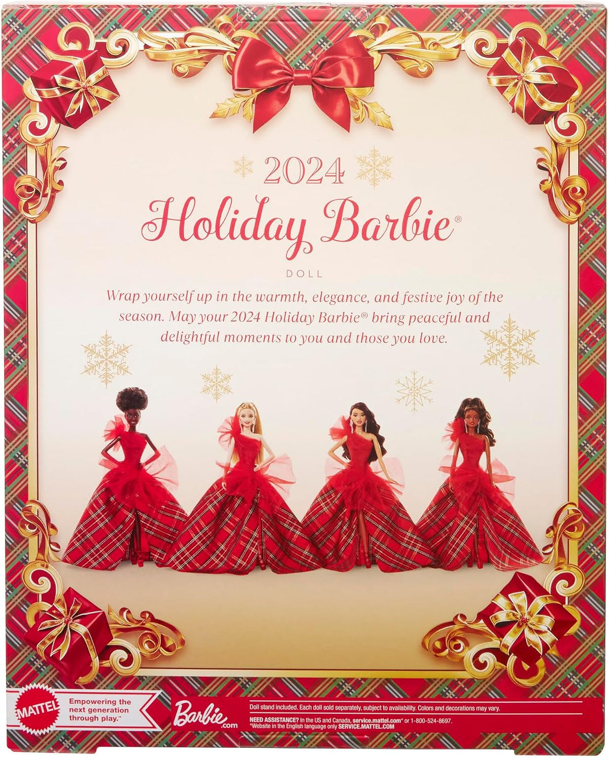 Barbie Signature 2024 Muñeca Navideña con Cabello Castaño Claro en Vestido a Cuadros, Juguete Coleccionable en Empaque Exhibible