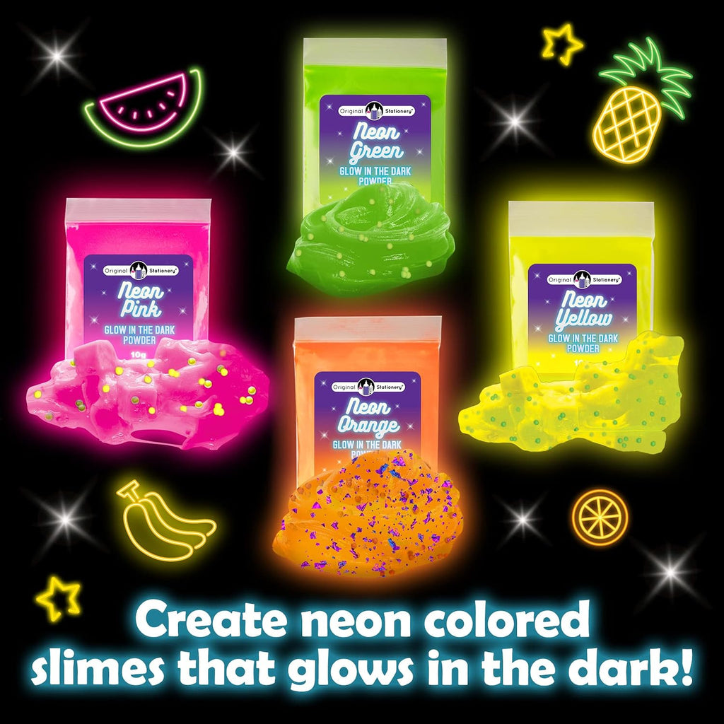 Original Stationery Kit de slime que brilla en la oscuridad, multicolor, a partir de 7 años, kit de fabricación de slime con polvo brillante, cuentas de espuma y purpurina, texturas de neón crujientes y cubos de gelatina para niños