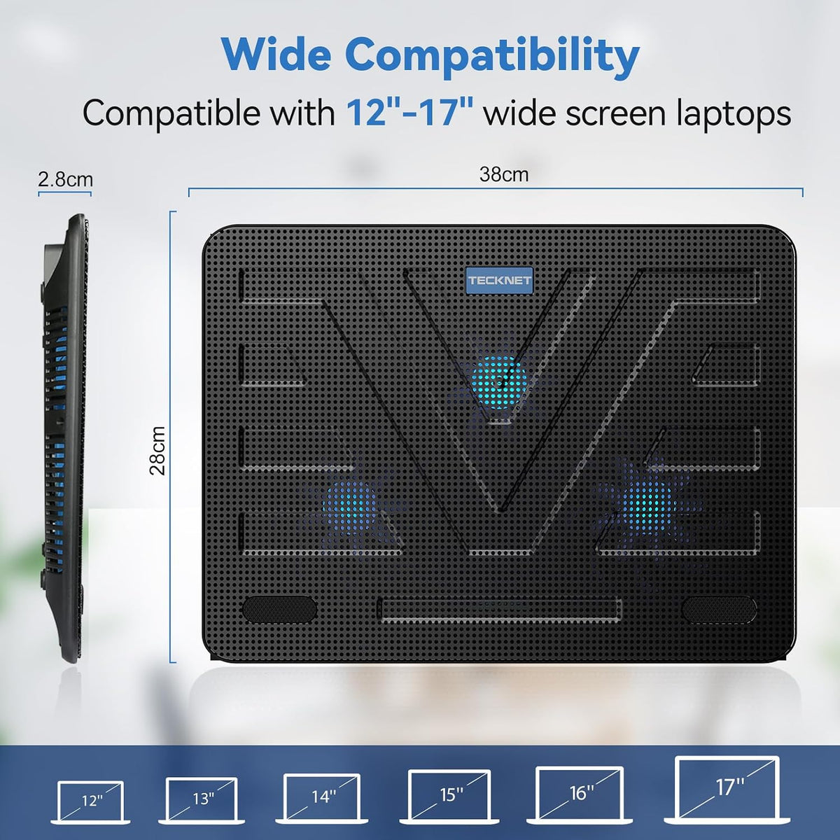 TECKNET Almohadilla de enfriamiento para laptop, enfriador portátil...
