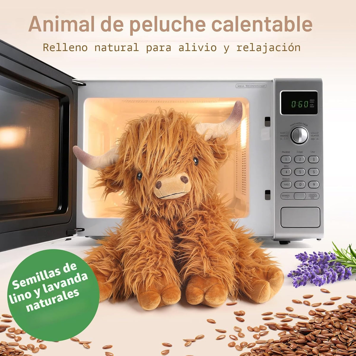 Highland Cow - Animales de peluche con peso, para microondas y con peso, peluche de vaca de las tierras altas para mayor comodidad, juguete de aroma a lavanda refrescante y calentable, lindo regalo para niños, niñas y adultos