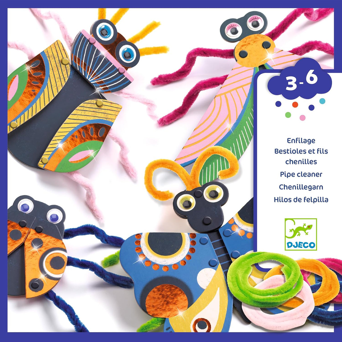 DJECO, Kit de manualidades de insectos peludos para niños, pompones 3D