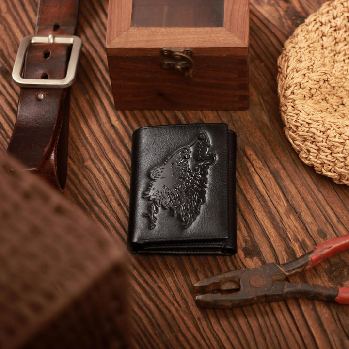 skneephate Billetera Tríptica para Hombre, Billeteras de Lobo para...