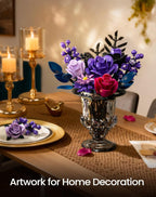 iATOM Juego de construcción de ramo de flores, kits de colección botánica de rosas moradas para mujeres adultas, regalo para el día de la madre para ella/mamá/novia/esposa/pareja, decoración gótica moderna de mesa para el hogar y la oficina