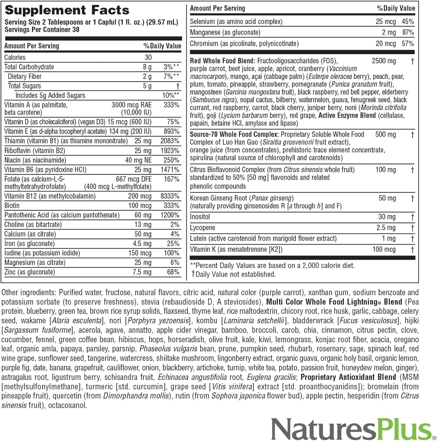 NaturesPlus Source of Life RED Multivitamínico líquido - 30 onzas -...