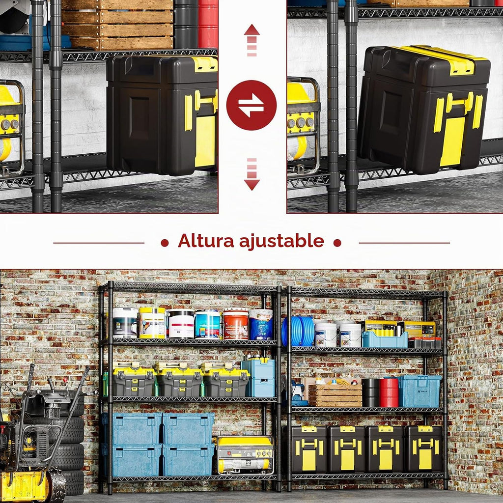 Estantería de metal de 4 niveles, organizador de almacenamiento ajustable resistente, estantes de acero industrial para sótano, cocina, oficina, almacén (negro, 17.7 pulgadas de profundidad x 59.1 pulgadas de ancho x 70.9 pulgadas de alto)