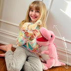 MorisMos - Animal de peluche de dinosaurio con bebés, mamá dino T-rex de 23.6 pulgadas con 3 juguetes de peluche de bebé dino y 3 huevos de peluche dentro de la barriga, juguetes de dinosaurio para