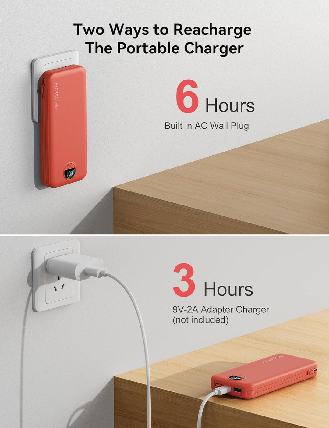 Banco de poder aonidi de 12000mAh ultraportátil con cables y enchuf...