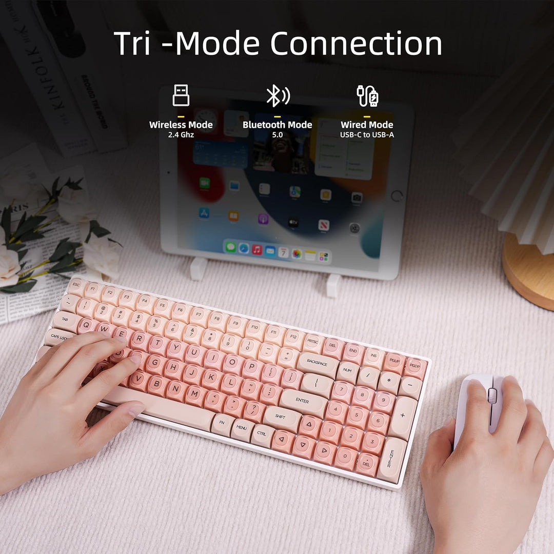 ZORNHER ZH100 - Teclado mecánico base, teclado cremoso 98% rosa con...