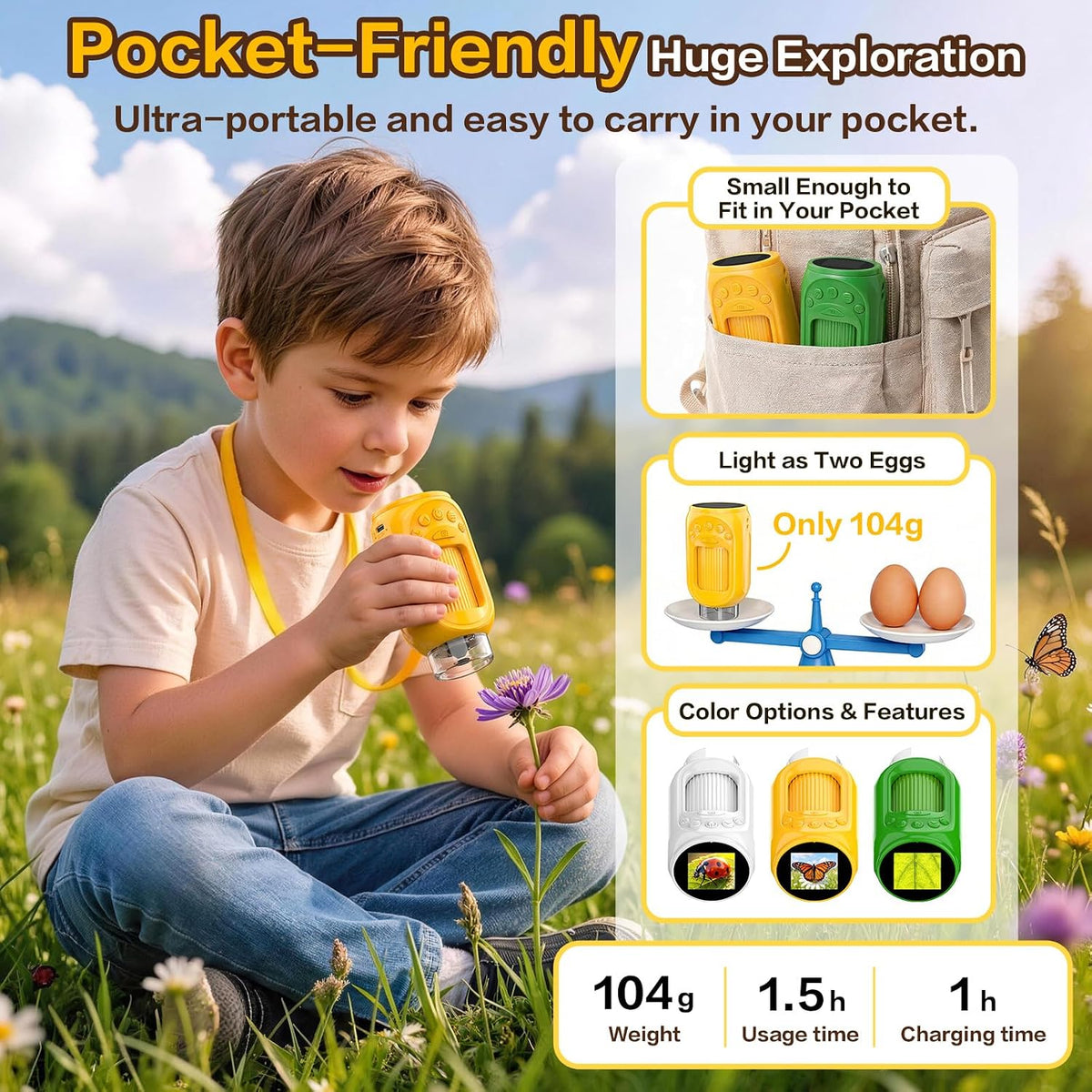 Microscopio digital de mano 1000X para niños: juguetes STEM, regalos para