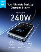 Anker Prime carga Station, 240W 8-en-1 Power Strip, 2 AC, 4 USB C