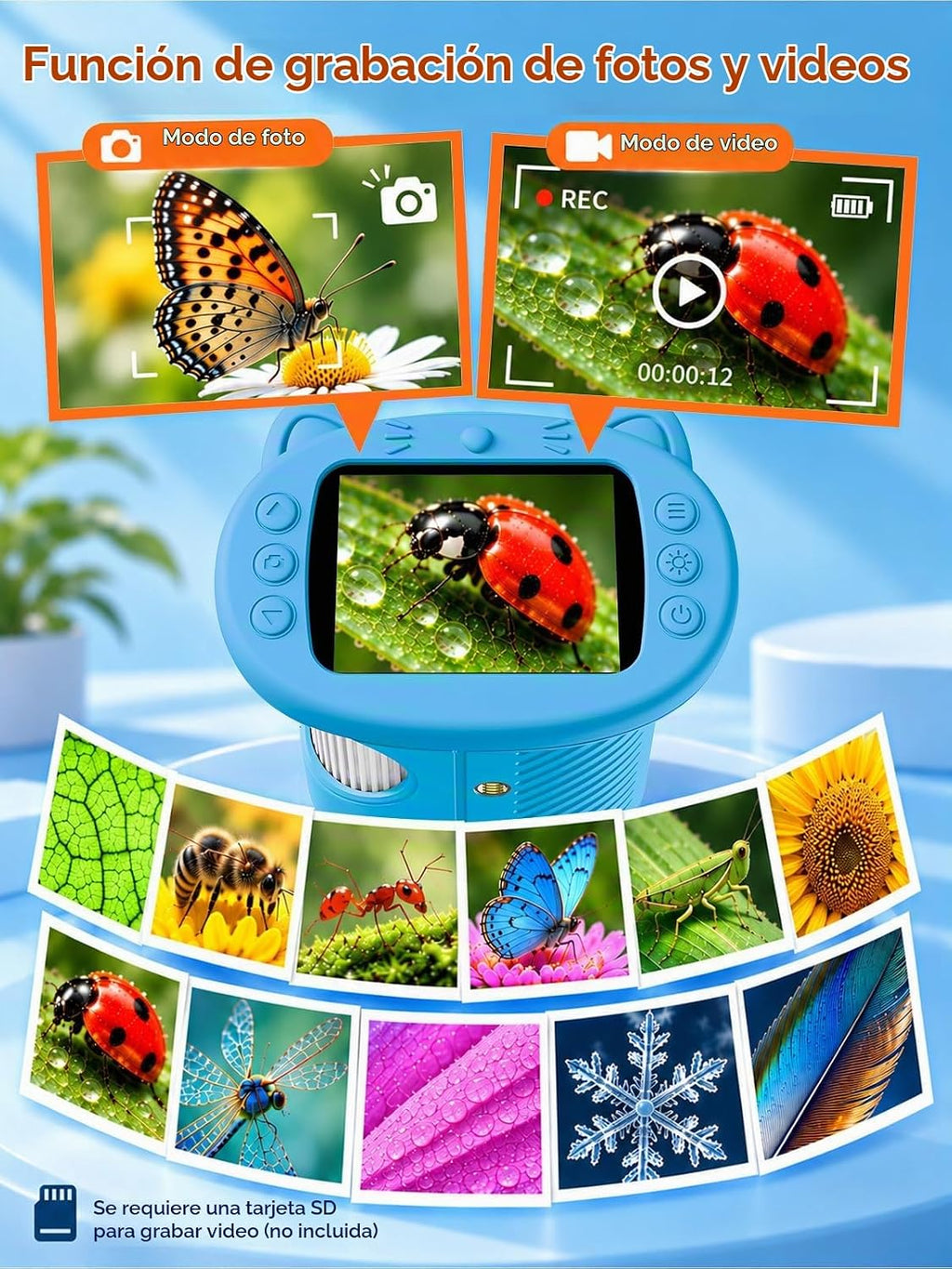 Microscopio digital de mano 1000X para niños, pantalla IPS de 2,4 "juguetes