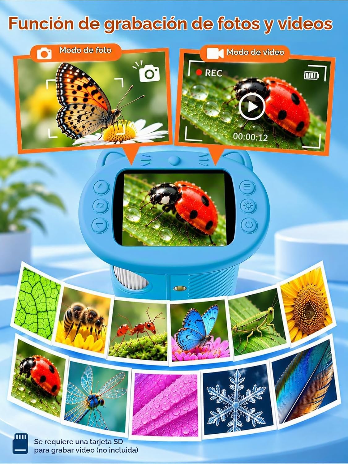 Microscopio digital de mano 1000X para niños, pantalla IPS de 2,4 "juguetes