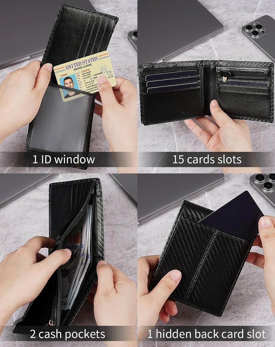 Swallowmall Cartera de cuero para hombre, billetera plegable de cue...