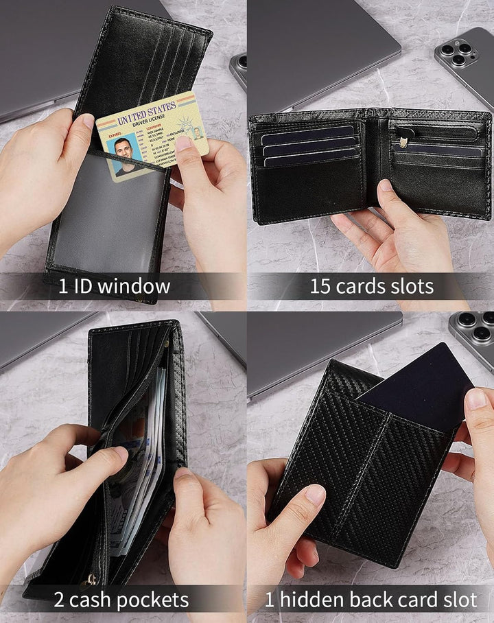 Swallowmall Cartera de cuero para hombre, billetera plegable de cue...