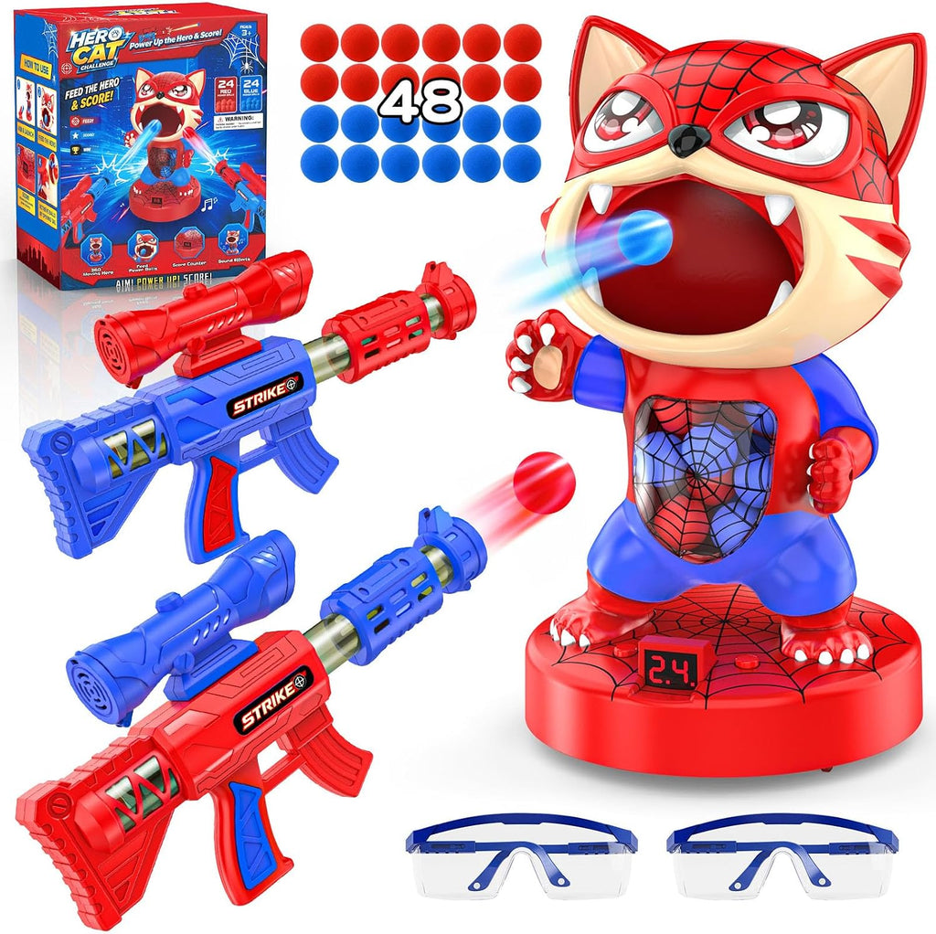 Juego de disparos de héroe de gato, juego de objetivos móviles para niños