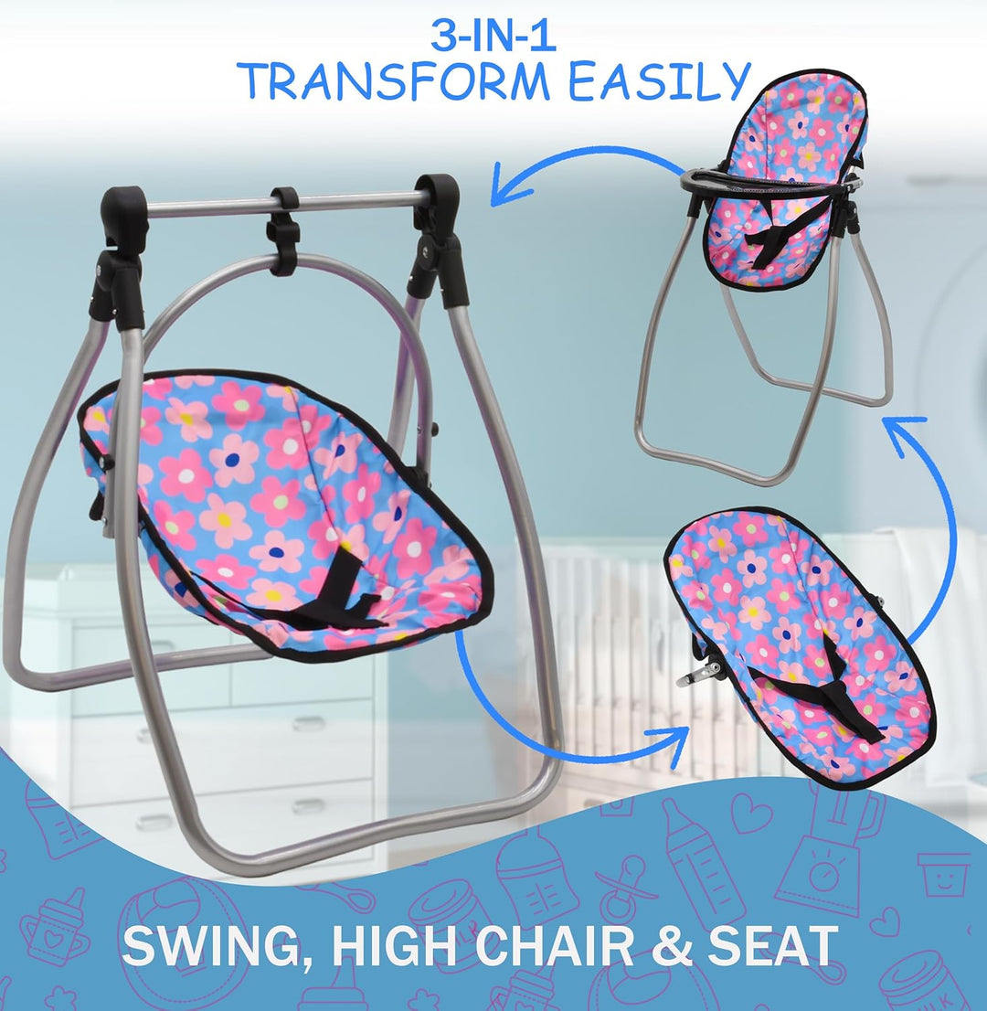 Juego de cochecito para muñeca bebé y columpio, juego de guardería,...