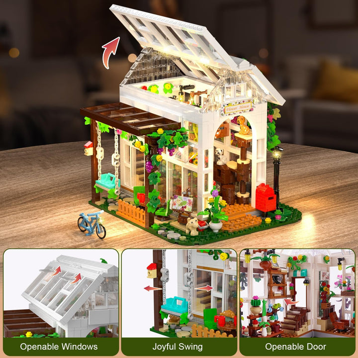 HOGOKIDS Juego de construcción de casa de flores con luz