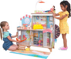 KidKraft Ferris Wheel Fun Beach House - Casa de muñecas de madera con 19 accesorios y EZ Kraft Assembly™, regalo para mayores de 3 años