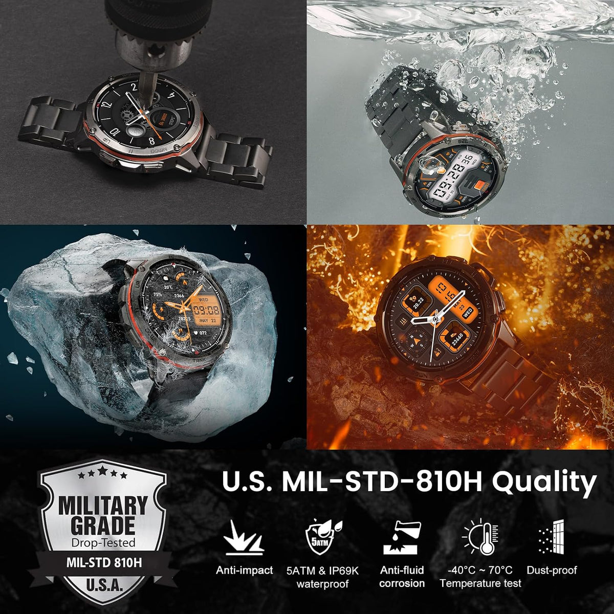 T3 Ultra Smart Relojes para hombre, GPS, resistente, cuerpo de acero inoxidable