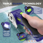 Tijeras eléctricas inalámbricas: cortador de cartón giratorio recargable de 4 V, batería de 3000 mAh, con luz LED y bloqueo de seguridad, 2 cuchillas, cortador de caja eléctrico para tela, alfombra