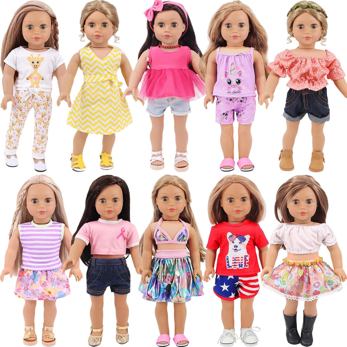K.T. Fancy American - Juego de 10 accesorios de ropa para muñecas de 18 pulgadas