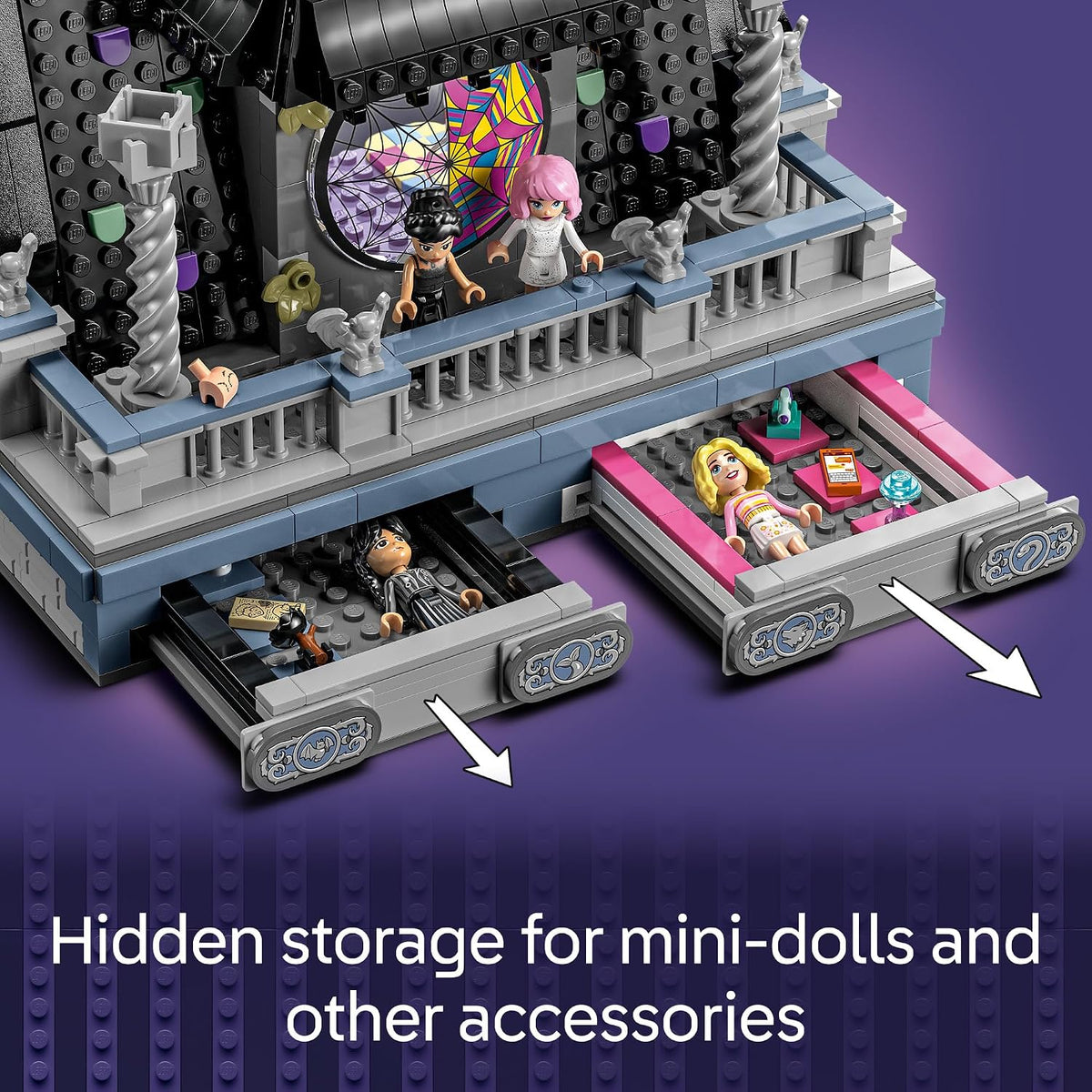 LEGO Merlina y Enid - Set de juego de dormitorio: juguete de construcción para juegos de rol con 4 minifiguras - Muñeca de Merlina Addams para niños, niñas y niños, a partir de 10 años - Idea de