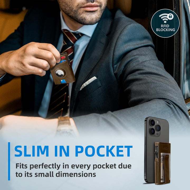 Miyozi - Billetera Airtag para hombre, con clip de dinero, estuche...