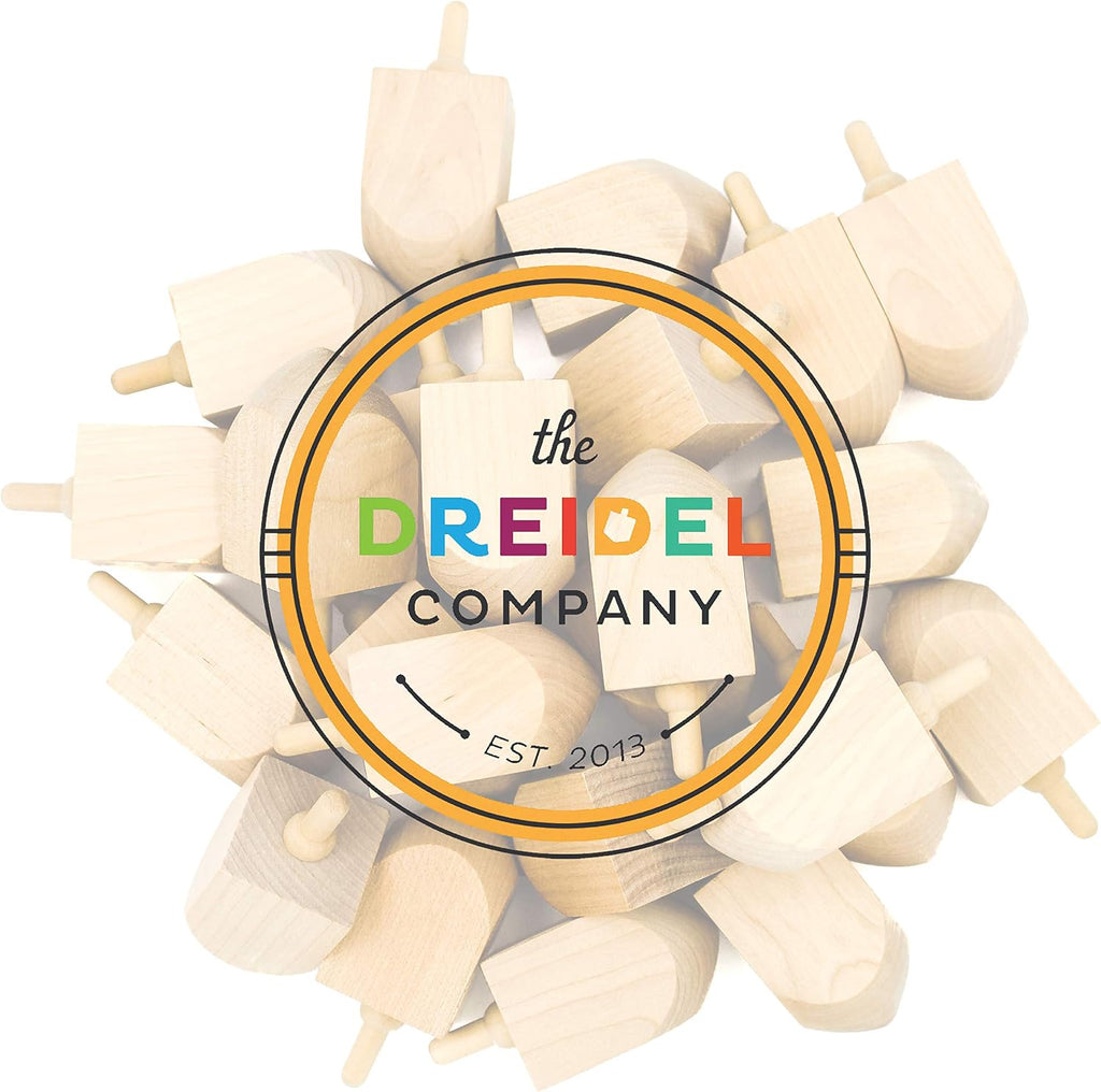 The Dreidel Company Paquete de 24 Dreidel de madera de Hanukkah, diseña tu propio Dreidel de Janucá de 3 pulgadas, sin terminar y natural