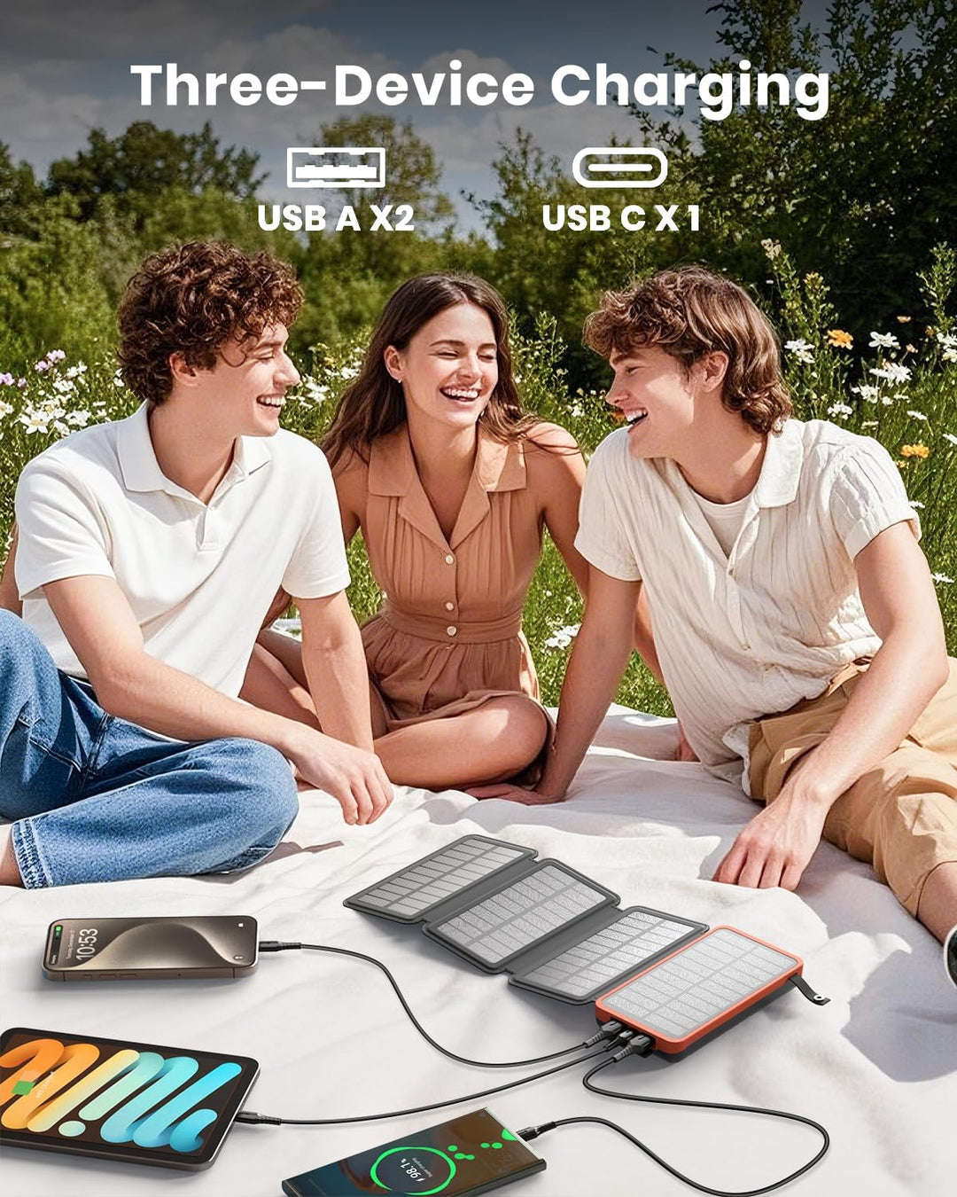Hiluckey Cargador solar de 25000 mAh, banco de energía portátil USB...