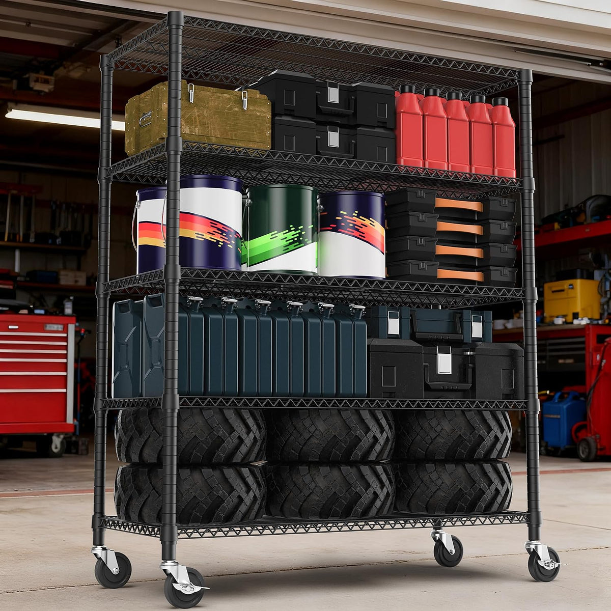 M MZG 3300LBS 53.1" W Estantería de 5 Niveles de Acero Estantería de Almacenamiento Estantería Utilitaria Organizador de Acero Estante de Alambre para Hogar, Cocina, Oficina, Garaje Negro 23.6" D x 53.1" W x 73.6" H