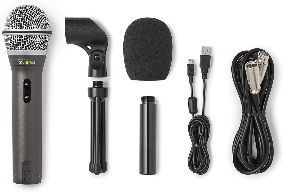 Samson Q2U USB/XLR - Paquete de grabación y podcasting de micrófono dinámico, Paquete de podcasting
