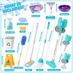 deAO Juego de juguetes de limpieza para niños, 14 piezas, desmontables, con trapeador al vacío, escoba, lavabo, juguetes de limpieza, regalo de cumpleaños para niñas y niños de 3 a 8 años