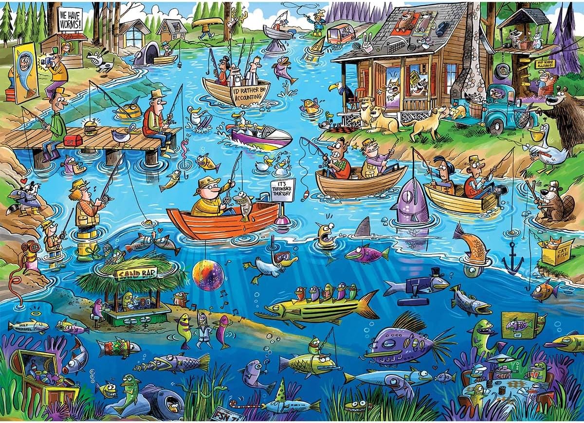 Cobble Hill - Rompecabezas de 1000 piezas - DoodleTown: Gone Fishing - Póster de muestra incluido
