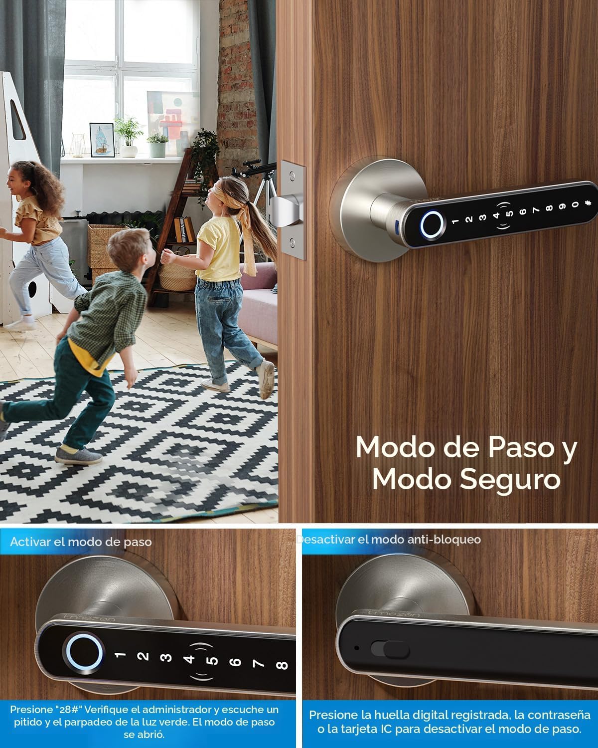 TMEZON Cerradura inteligente para puerta, huella digital, cerradura...
