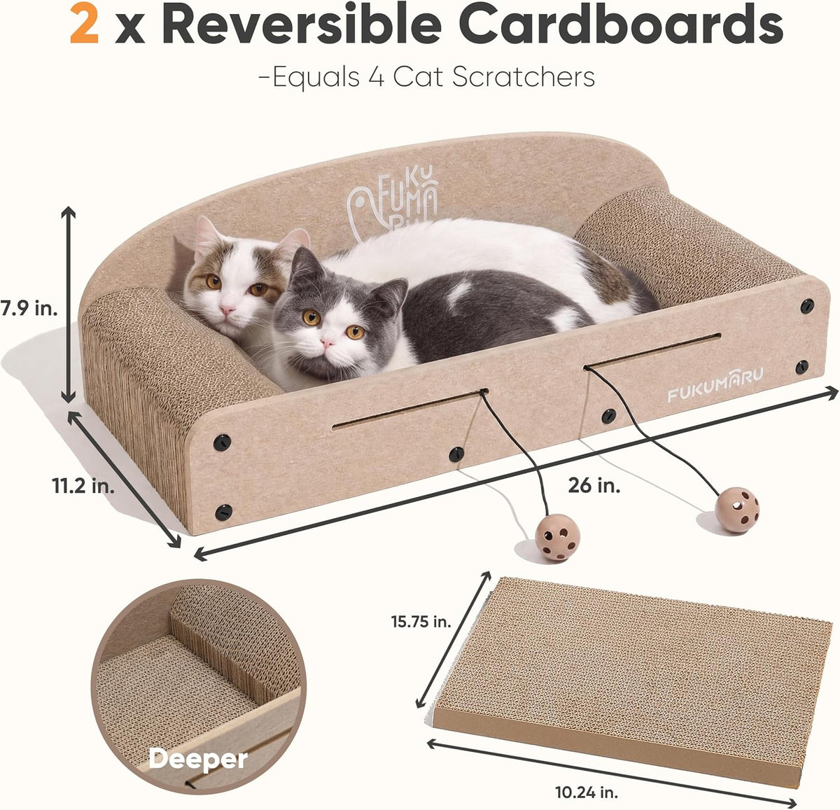 FUKUMARU Cama rascador grande para gatos, sofá rascador para gatos de 26