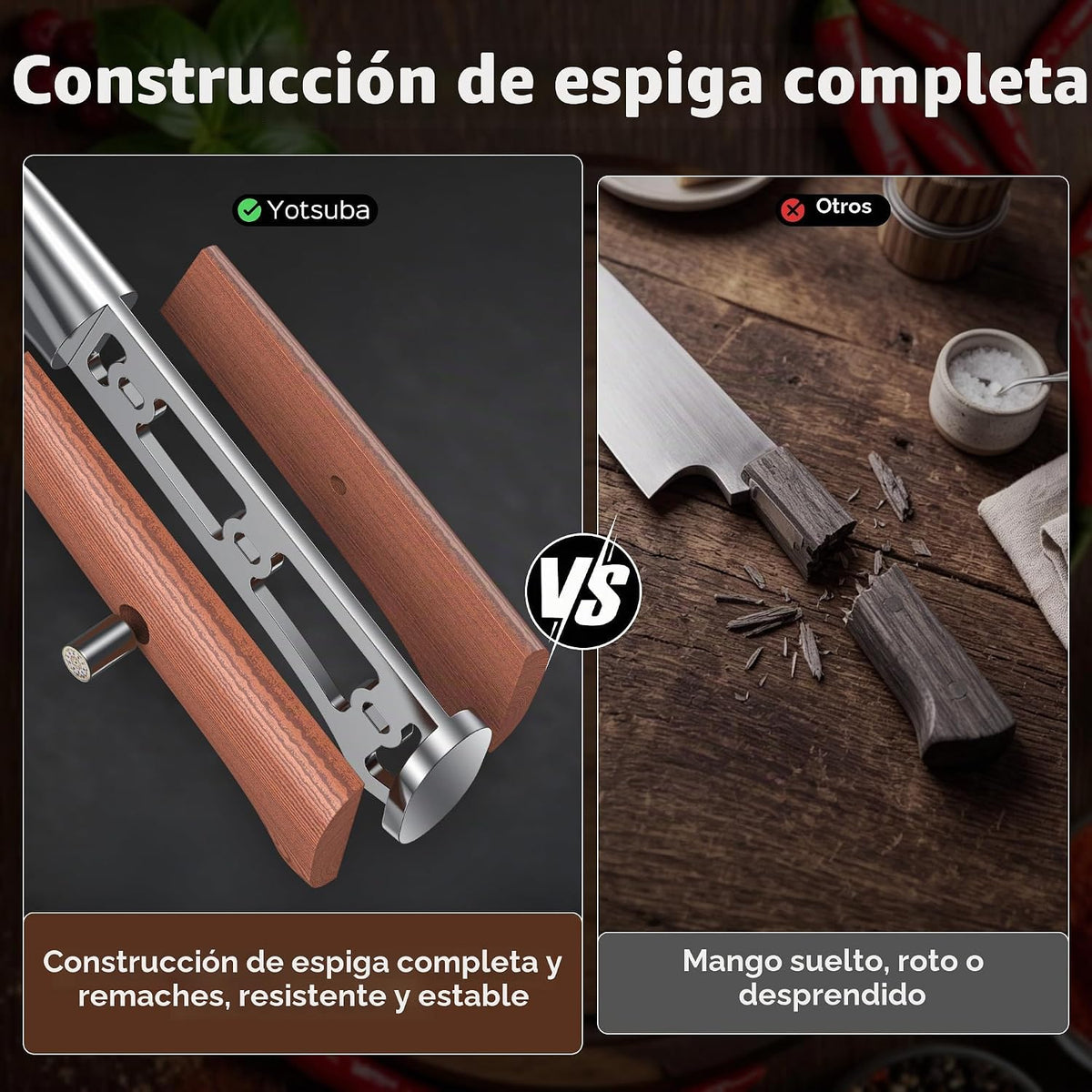 YOTSUBA 3 PIECES Juego de Cuchillos de Cocina Japoneses con Mango de Madera de Rosewood y Funda Completa