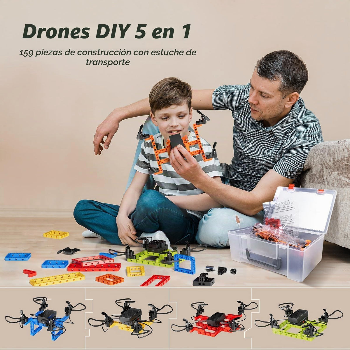 Mini Drone para niños y principiantes, Kits de construcción de drones 5-EN-1 DIY creativos para que los niños construyan sus propios drones, 5 diseños diferentes, con altitud estática