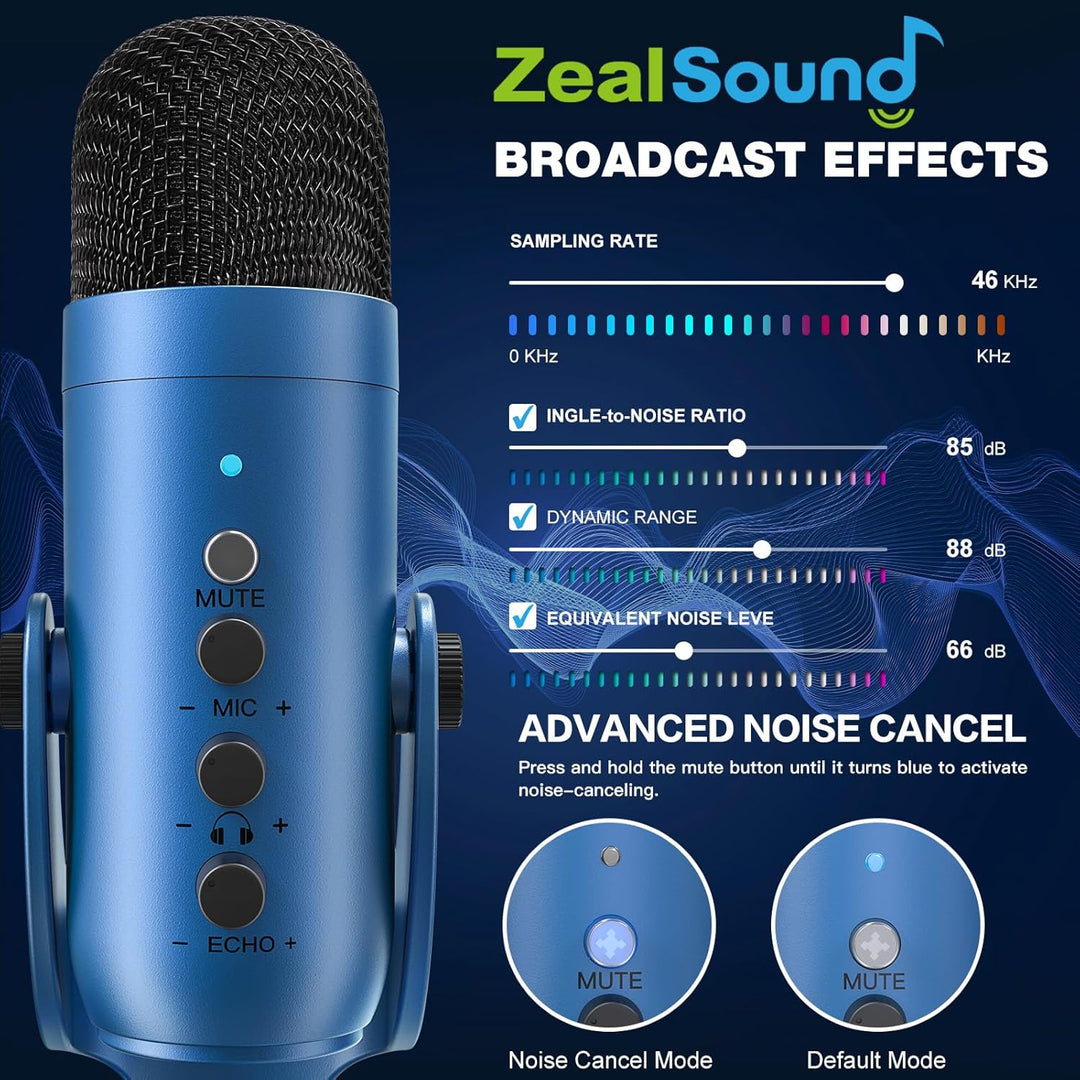 ZealSound Micrófono de podcast para PC, micrófono USB con cancelaci...