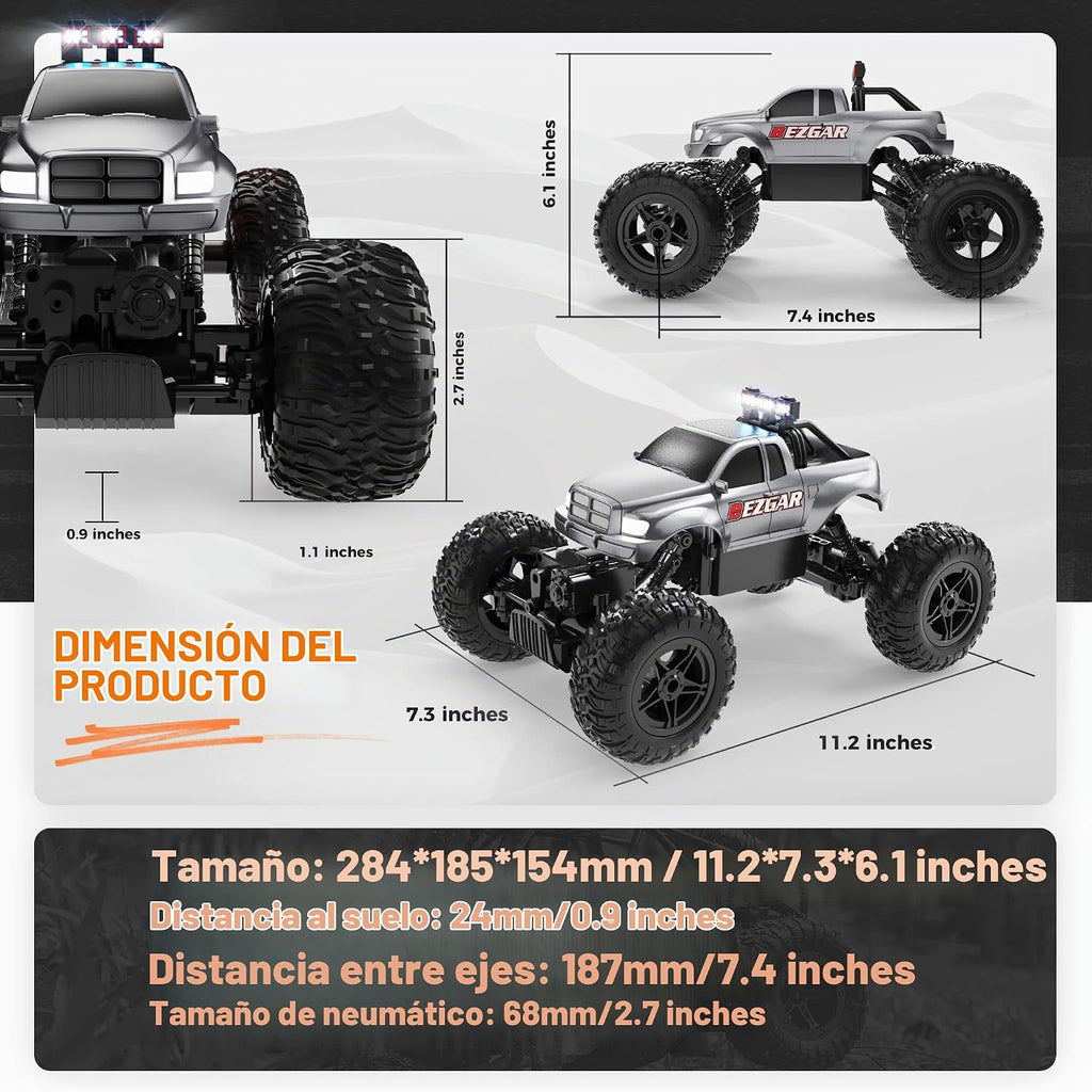 BEZGAR Monster Truck Toys - Camiones monstruo de control remoto 1:14 para