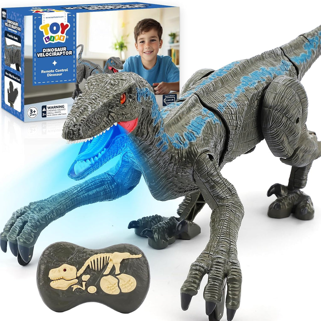 STEAM Life Juguetes de dinosaurio a control remoto para niños de 3 a 5 4 a 7 8 a 12, gran velociraptor recargable RC dinosaurio con caminar, luces y sonidos, juguete jurásico realista, regalos de cumpleaños para niños y niñas