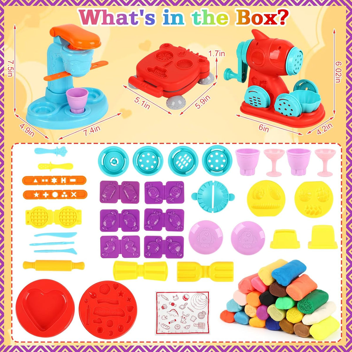 Set 3 en 1 de Masa de Jugar, 24 Colores de Herramientas de Cocina para Niños de 3 a 8 Años