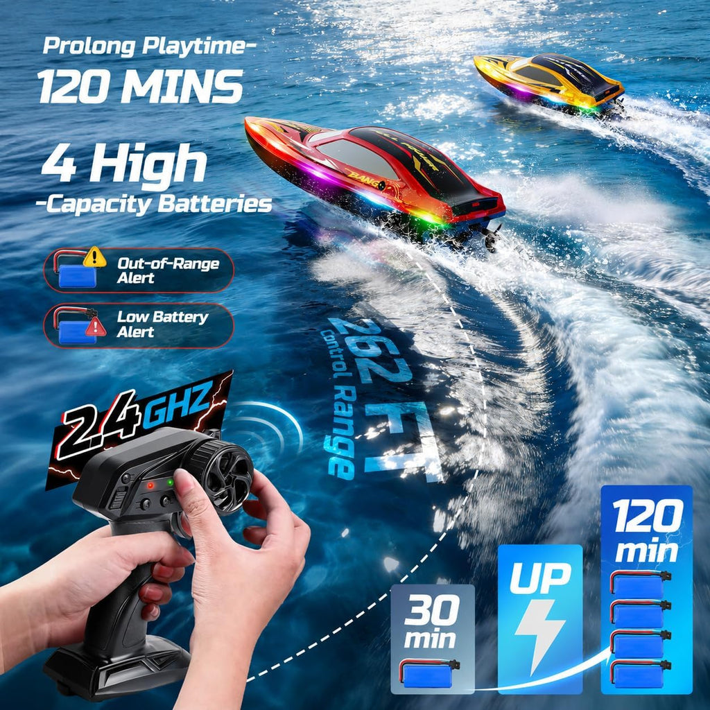 DEERC Paquete de 2 barcos RC para niños, 120 minutos de funcionamiento, 7