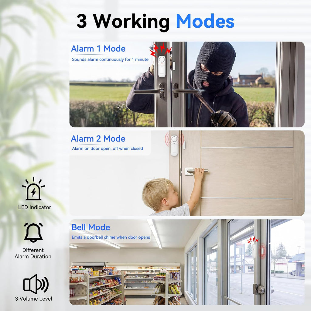 TECKNET Alarmas de puerta cuando se abre, alarma con sensor de puerta inteligente WiFi de 2.4 G y timbre, alertas de aplicación, alarmas de puerta para seguridad de los niños