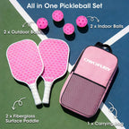 Set de 2 Paletas de Pickleball Ligero con Núcleo de Panal Rosa Control