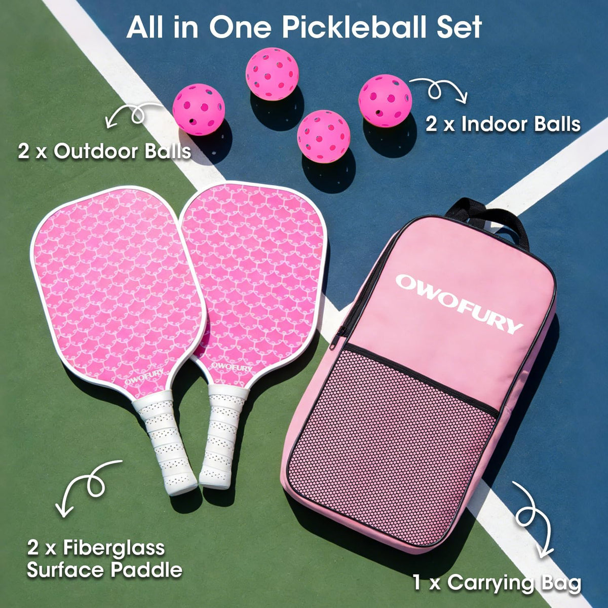 Set de 2 Paletas de Pickleball Ligero con Núcleo de Panal Rosa Control
